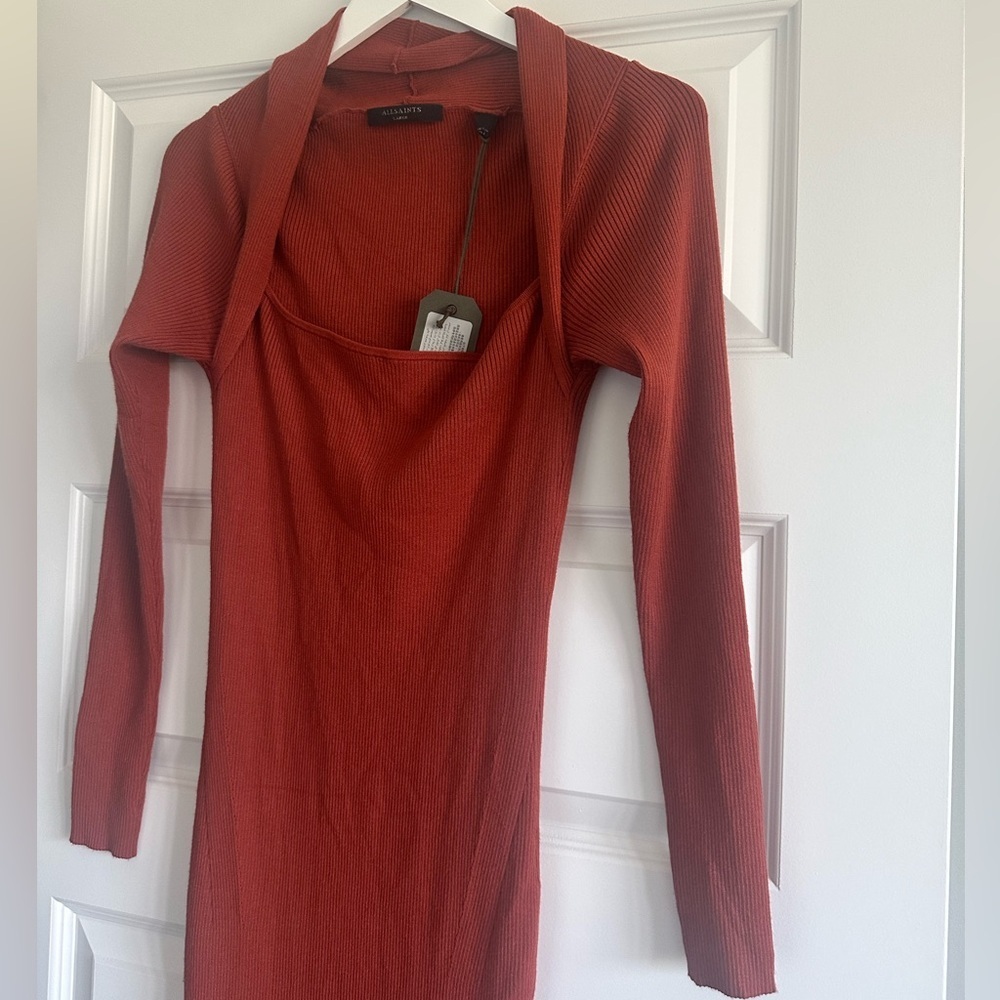 ALLSAINTS Rea Ribbed Midi Dress - Picture 6 of 13